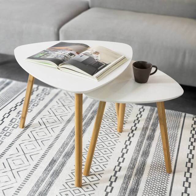 SoBuy Nesting Coffee Tables - Bamboo Legs in White - image 1