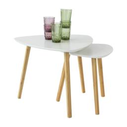 SoBuy Nesting Coffee Tables - Bamboo Legs in White - thumbnail 4