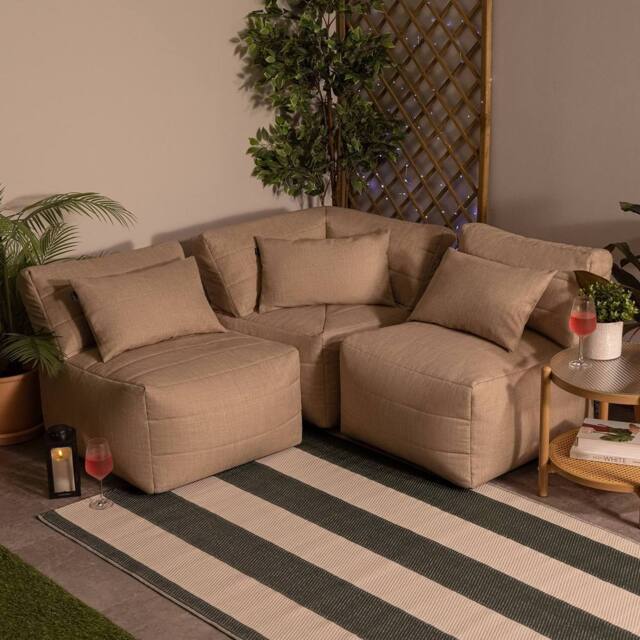 icon 3pc Noa Bean Bag, 1x Corner, 2x Recliner, Outdoor Woven Natural