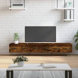 Berkfield Home TV Cabinet Smoked Oak 150x36x30 cm Engineered Wood in Brown - Size: 150 x 36 x 30 cm - thumbnail 2