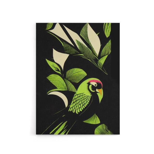 "Artery8 Jungle Leaves With Parrot Canvas Wall Art Print in Green - Size: W18"" x H24""" - image 1