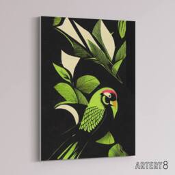 "Artery8 Jungle Leaves With Parrot Canvas Wall Art Print in Green - Size: W18"" x H24""" - thumbnail 2