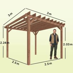 OUTSUNNY 3 x 3 m Wooden Pergola Gazebo Grape Trellis, Maple Wood-effect in Natural - Size: 3m x 3m - thumbnail 3