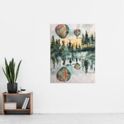 "Artery8 Hot Air Balloons Forest Lake Watercolour Painting Wall Art Print in Green - Size: W18"" x H24""" - thumbnail 4