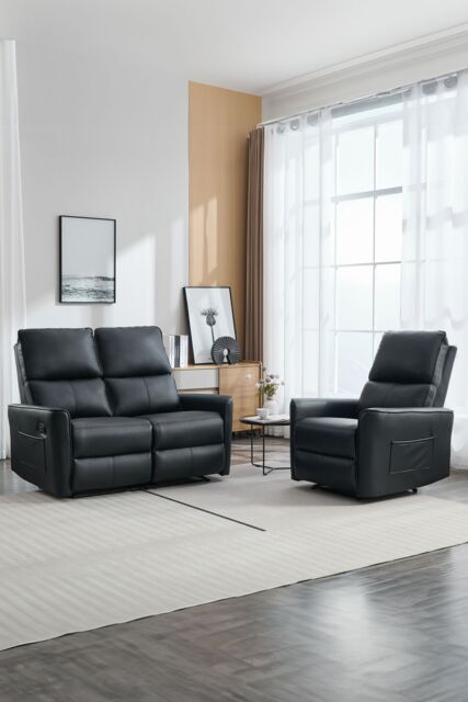 More4Homes Madrid 1+2 Seater Manual Air Leather Recliner Sofa Set in Black - image 1