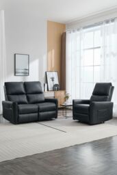 More4Homes Madrid 1+2 Seater Manual Air Leather Recliner Sofa Set in Black