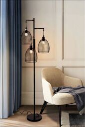 Living and Home Black Modern Industrial Style 3-head Floor Lamp with Irregular Shade - thumbnail 2