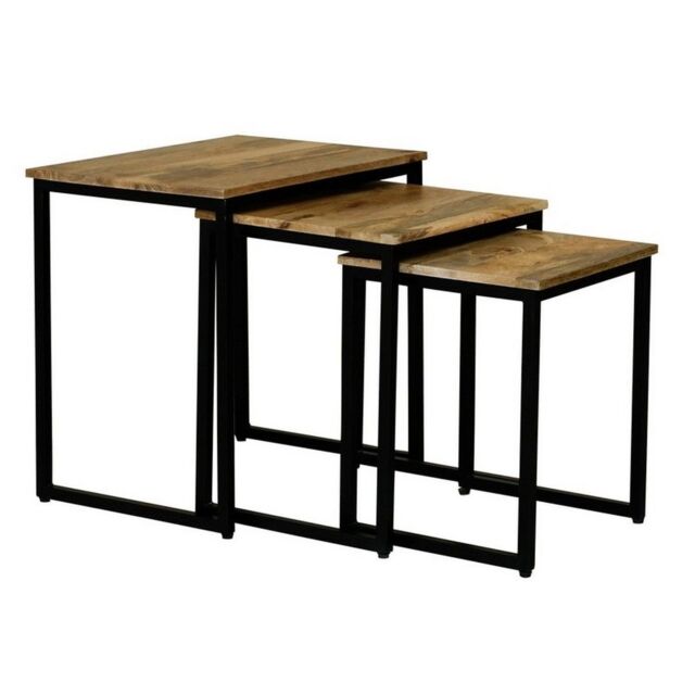 Jaipur Furniture Ltd Ravi Iron Base Solid Wood Stool (Set of 3) - Mango Wood/Iron - L40 x W54 x H54 cm - Light Finish in Brown - image 1