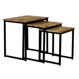 Jaipur Furniture Ltd Ravi Iron Base Solid Wood Stool (Set of 3) - Mango Wood/Iron - L40 x W54 x H54 cm - Light Finish in Brown - thumbnail 1