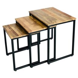 Jaipur Furniture Ltd Ravi Iron Base Solid Wood Stool (Set of 3) - Mango Wood/Iron - L40 x W54 x H54 cm - Light Finish in Brown - thumbnail 4