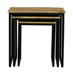 Jaipur Furniture Ltd Ravi Iron Base Solid Wood Stool (Set of 3) - Mango Wood/Iron - L40 x W54 x H54 cm - Light Finish in Brown - thumbnail 2