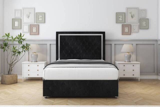 "Comfort Beds Sofia Chrome Naples Divan Set 4 Drawers-26"" Headboard-Footboard in Black - Size: King" - image 1