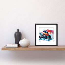 Artery8 Circuit De Barcelona MotoGP Bike Race Colourful Watercolour Painting Square Wooden Framed Wall Art Print Picture 8X8 Inch in Black - thumbnail 2