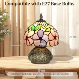 HOMCOM Stained Glass Bedside Lamp, Tiffany Style Table Lamp for Bedroom in Pink - thumbnail 3