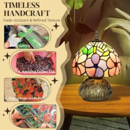 HOMCOM Stained Glass Bedside Lamp, Tiffany Style Table Lamp for Bedroom in Pink - thumbnail 5