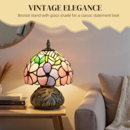 HOMCOM Stained Glass Bedside Lamp, Tiffany Style Table Lamp for Bedroom in Pink - thumbnail 4