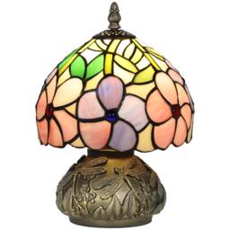 HOMCOM Stained Glass Bedside Lamp, Tiffany Style Table Lamp for Bedroom in Pink - thumbnail 2