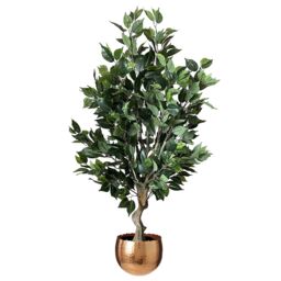 Leaf 100cm Premium Artificial Ficus Twist Tree Copper Curve Planter in Green