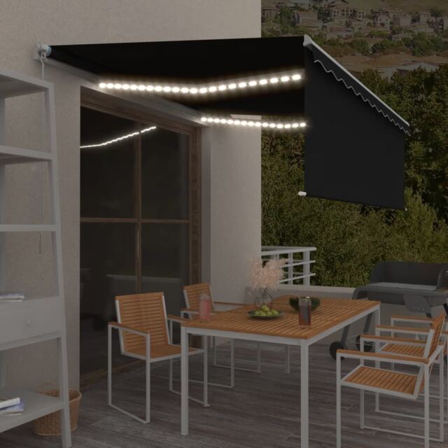 Berkfield Home Manual Retractable Awning with Blind&LED 4x3m Anthracite in Black - image 1