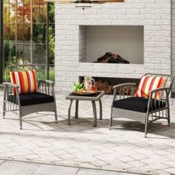 Kelvenix 3 PCS Rattan Bistro Set Wicker Furniture Set in Grey - Size: 0.6m2 - thumbnail 5