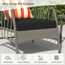 Kelvenix 3 PCS Rattan Bistro Set Wicker Furniture Set in Grey - Size: 0.6m2 - thumbnail 3