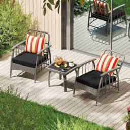 Kelvenix 3 PCS Rattan Bistro Set Wicker Furniture Set in Grey - Size: 0.6m2