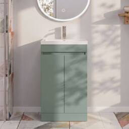 Balterley 500mm Floor Standing 2 Door Unit with Polymarble Basin - Green - thumbnail 2