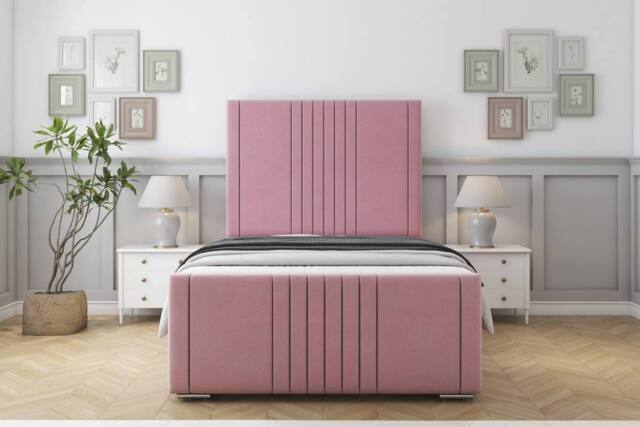 "Sloomy Harrington Plush Frame-Mattress - 50"" Upholstered Headboard in Pink - Size: King" - image 1