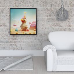 Warren Reed - Designer Funky Chicken On A Beach Holiday Framed Canvas in Black - Size: w10 inch x h10 inch - thumbnail 2