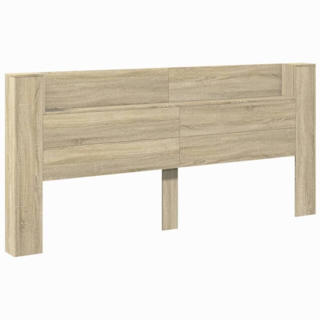 Berkfield Home Headboard Cabinet with LED Sonoma Oak 220x16.5x103.5 cm in Light Tan - image 1