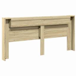 Berkfield Home Headboard Cabinet with LED Sonoma Oak 220x16.5x103.5 cm in Light Tan - thumbnail 8
