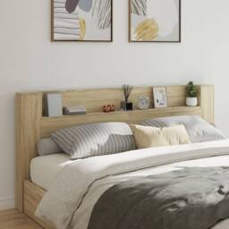 Berkfield Home Headboard Cabinet with LED Sonoma Oak 220x16.5x103.5 cm in Light Tan - thumbnail 2