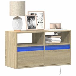 Berkfield Home TV Wall Cabinet with LED Lights Sonoma Oak 80x31x45 cm in Brown - Size: 80 x 31 x 45 cm - thumbnail 1