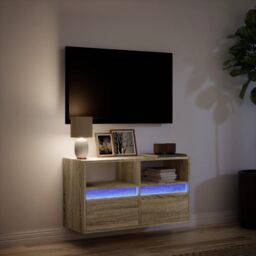 Berkfield Home TV Wall Cabinet with LED Lights Sonoma Oak 80x31x45 cm in Brown - Size: 80 x 31 x 45 cm - thumbnail 5