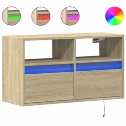 Berkfield Home TV Wall Cabinet with LED Lights Sonoma Oak 80x31x45 cm in Brown - Size: 80 x 31 x 45 cm - thumbnail 2