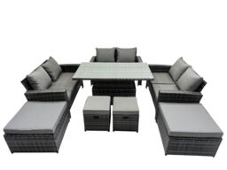 Fimous Outdoor Love Sofa Set &Adjustable Lifting Dining or Coffee Table in Dark Grey - thumbnail 1
