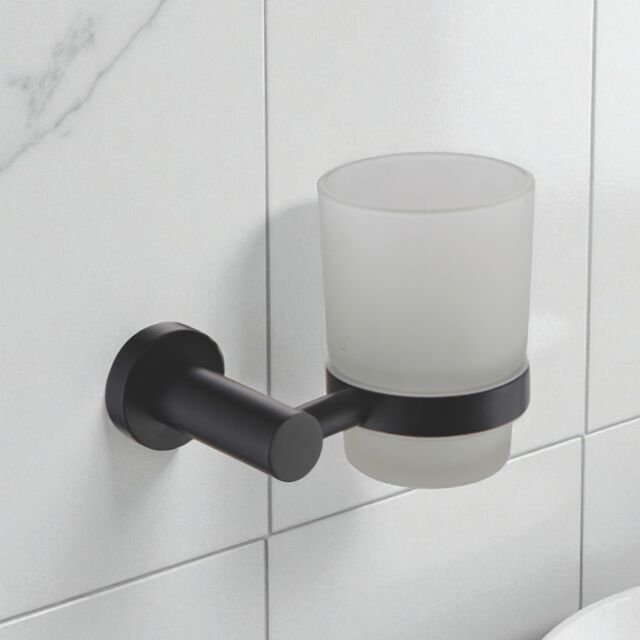 Showerdrape Modernity Black Steel Wall Mounted Frosted Glass Toothbrush Holder - image 1