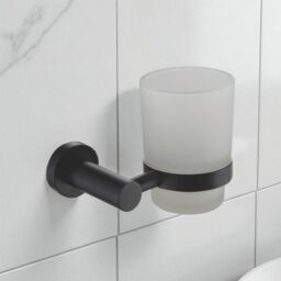 Showerdrape Modernity Black Steel Wall Mounted Frosted Glass Toothbrush Holder
