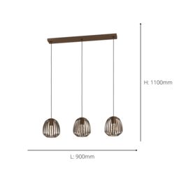 Eglo Espinal Bronze Steel Caged Style Contemporary 3 Light Pendant in Brown - thumbnail 4