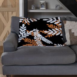 Benjamin Tate Design White & Orange Olive Leaves Blanket in Natural - Size: 120 cm x 150 cm - thumbnail 2