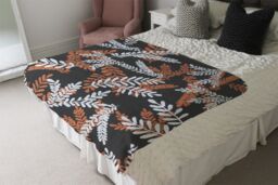 Benjamin Tate Design White & Orange Olive Leaves Blanket in Natural - Size: 120 cm x 150 cm - thumbnail 3