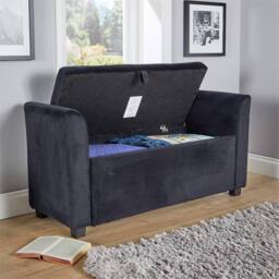 Nordara Black Velvet Ottoman Storage Box Window Seat Home - Size: 140 cm x 80 cm - thumbnail 3