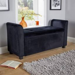Nordara Black Velvet Ottoman Storage Box Window Seat Home - Size: 140 cm x 80 cm - thumbnail 4