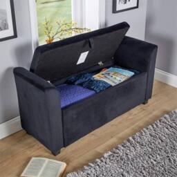 Nordara Black Velvet Ottoman Storage Box Window Seat Home - Size: 140 cm x 80 cm - thumbnail 6