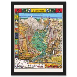Artery8 Map Mora 1931 Yosemite Valley Pictorial National Park USA Artwork Framed Wall Art Print A4 in Black - thumbnail 1