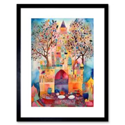 "Artery8 Wall Art Print Eid Al-Fitr Feast Folk Art Watercolour Painting Artwork Framed 9X7 Inch in Black - Size: W7"" x H9""" - thumbnail 1
