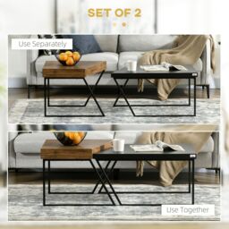 HOMCOM Industrial Coffee Table Set of 2, Geometric Coffee Tables for Living Room in Brown - thumbnail 4