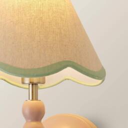 ValueLights Bobbins Rose Pink Bobble Wall Light & Linen Pastel Trim Lamp Shade in Pale Green - thumbnail 5