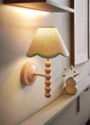 ValueLights Bobbins Rose Pink Bobble Wall Light & Linen Pastel Trim Lamp Shade in Pale Green - thumbnail 1