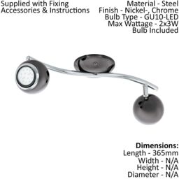 Loops Twin Ceiling Spot Light & 2x Matching Wall Lights Black Nickel Chrome Adjustable in Metallics - thumbnail 2